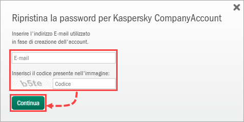 Recupero della password in Kaspersky CompanyAccount