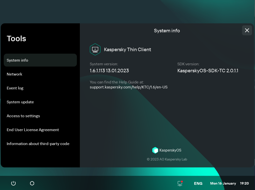 Screenshot of the "System info" section.