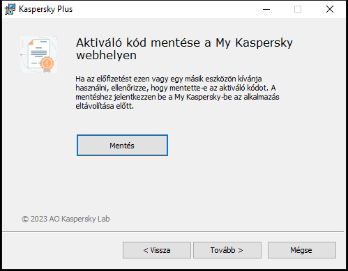 Az ablak rákérdez, hogy menti-e az előfizetést a My Kaspersky-ben