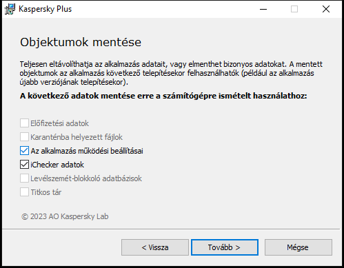 A beállítások mentésére szolgáló ablak egy alkalmazás eltávolításakor