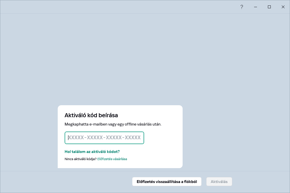 Lépés, amelyben megadhatja az aktiváló kódot