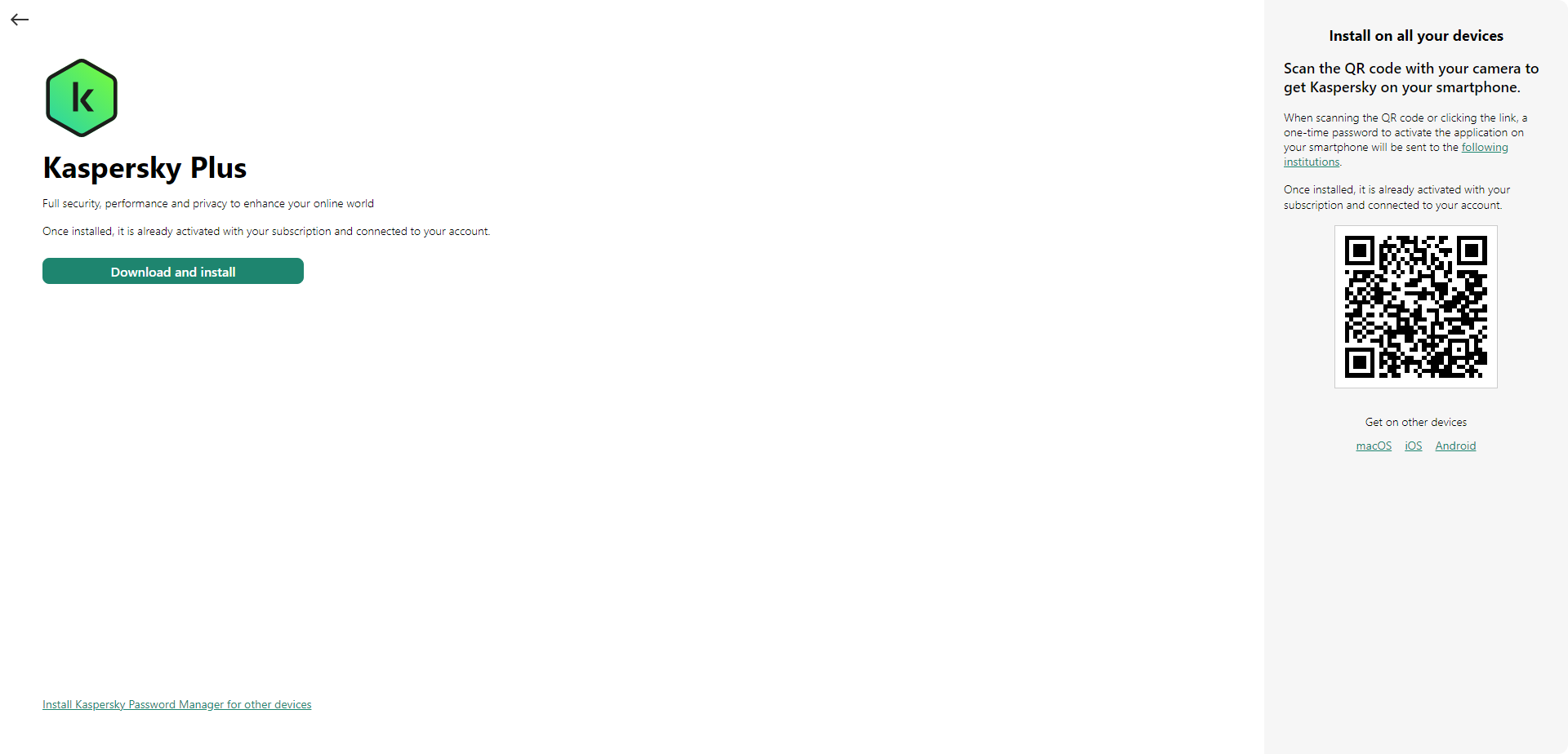 Az alkalmazás letöltésére és telepítésére szolgáló ablak