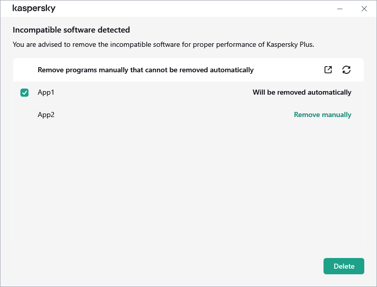 Ablak az inkompatibilis alkalmazások listájával