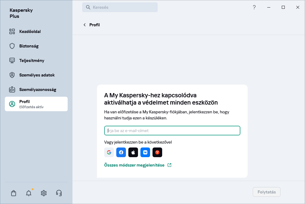 Lépés, amelyben kapcsolódhat a My Kaspersky-hez